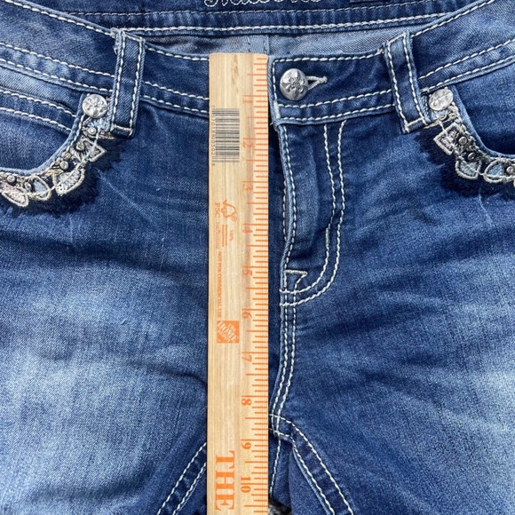 Miss Me Women's 32x27 Jeans Mid Rise Skinny Blue Embroidered Pocket Stretch - Picture 6 of 9